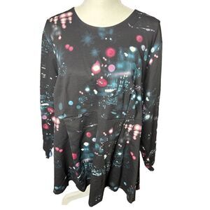 Melissa McCarthy Seven7 Tunic Top Womens Size 2X Black City Lights Zip Up NWT!